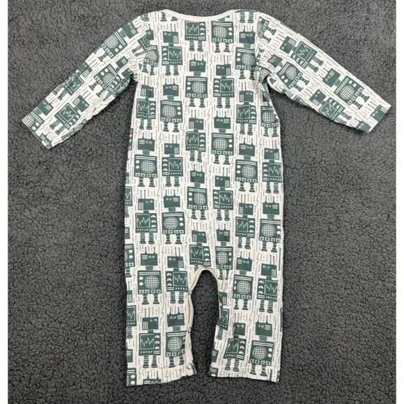 Winter Water Factory One Piece Long Outfit Romper 18m 18 Green Robot USA Organic - Picture 2 of 6